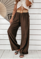 Lniane Pantaloni wide leg z paskiem Total Trip ciocolatii