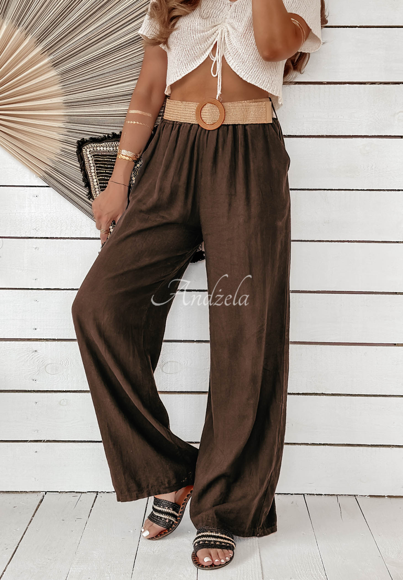 Pantaloni wide leg din in Total Trip cu curea