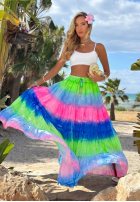 Kolorowa Fustă maxi z falbankami tie dye Cactus Bloom zielono-albastru cobalt