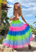 Kolorowa Fustă maxi z falbankami tie dye Cactus Bloom zielono-albastru cobalt