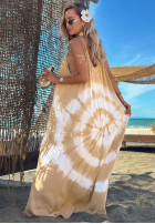 Rochie maxi na ramiączkach tie dye Deep Sea kobaltowo-albă