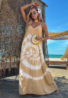 Rochie maxi din viscoză cu bretele tie dye Deep Sea
