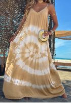 Rochie maxi na ramiączkach tie dye Deep Sea kobaltowo-albă