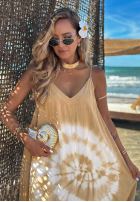 Rochie maxi na ramiączkach tie dye Deep Sea kobaltowo-albă