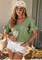 Bawełniany Tricou z falbankami Ask For More roz pudră