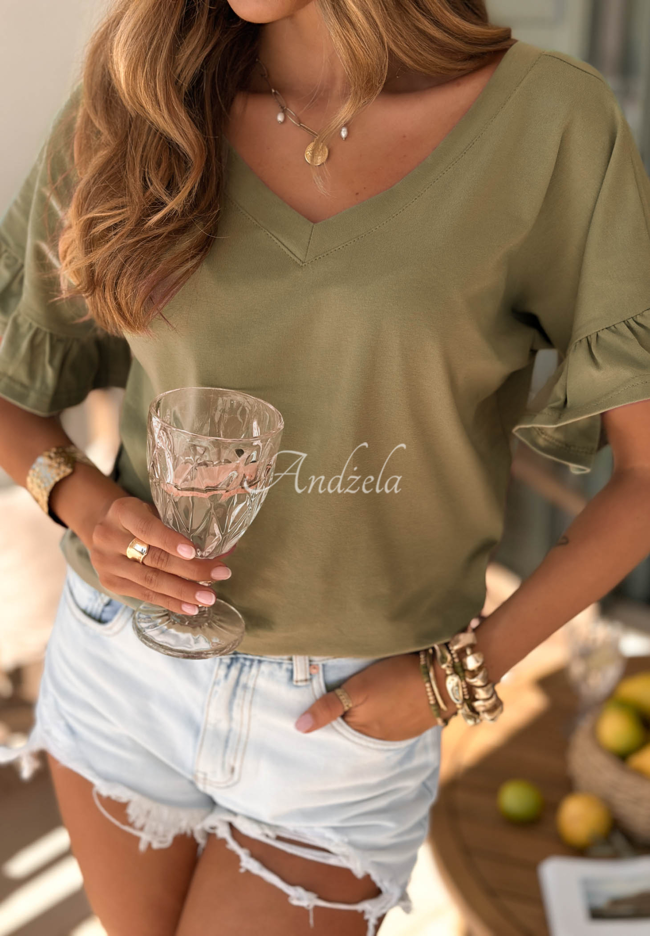Tricou din bumbac cu volănașe Ask For More