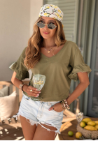 Tricou din bumbac cu volănașe Ask For More