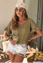 Tricou din bumbac cu volănașe Ask For More