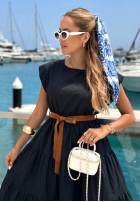 Rozkloszowana Rochie z falbankami i paskiem Sunny Smiles negru