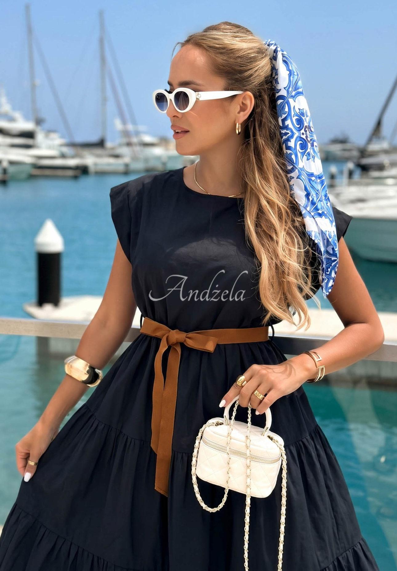 Rochie din bumbac cu volănașe și curea Marina Royale