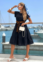Rozkloszowana Rochie z falbankami i paskiem Sunny Smiles negru