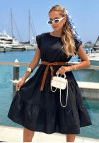Rozkloszowana Rochie z falbankami i paskiem Sunny Smiles negru