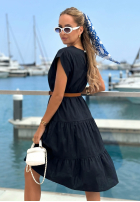 Rozkloszowana Rochie z falbankami i paskiem Sunny Smiles negru