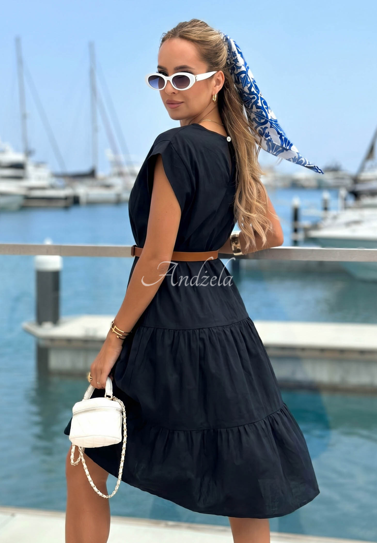 Rochie din bumbac cu volănașe și curea Marina Royale