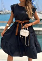 Rozkloszowana Rochie z falbankami i paskiem Sunny Smiles negru