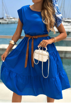 Rochie maxi z falbankami i paskiem Sea Venture albastru cobalt