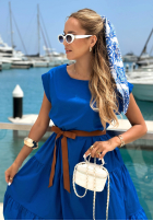 Rochie maxi z falbankami i paskiem Sea Venture albastru cobalt