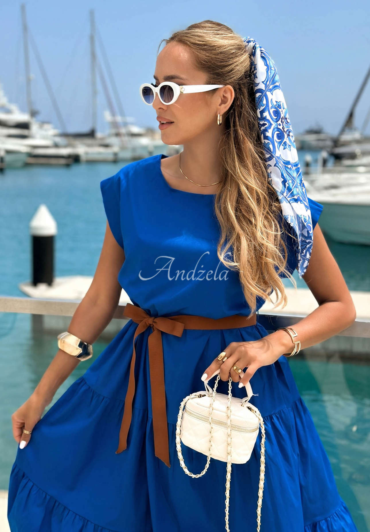 Rochie din bumbac cu volănașe și curea Marina Royale