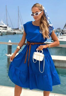 Rochie din bumbac cu volănașe și curea Marina Royale