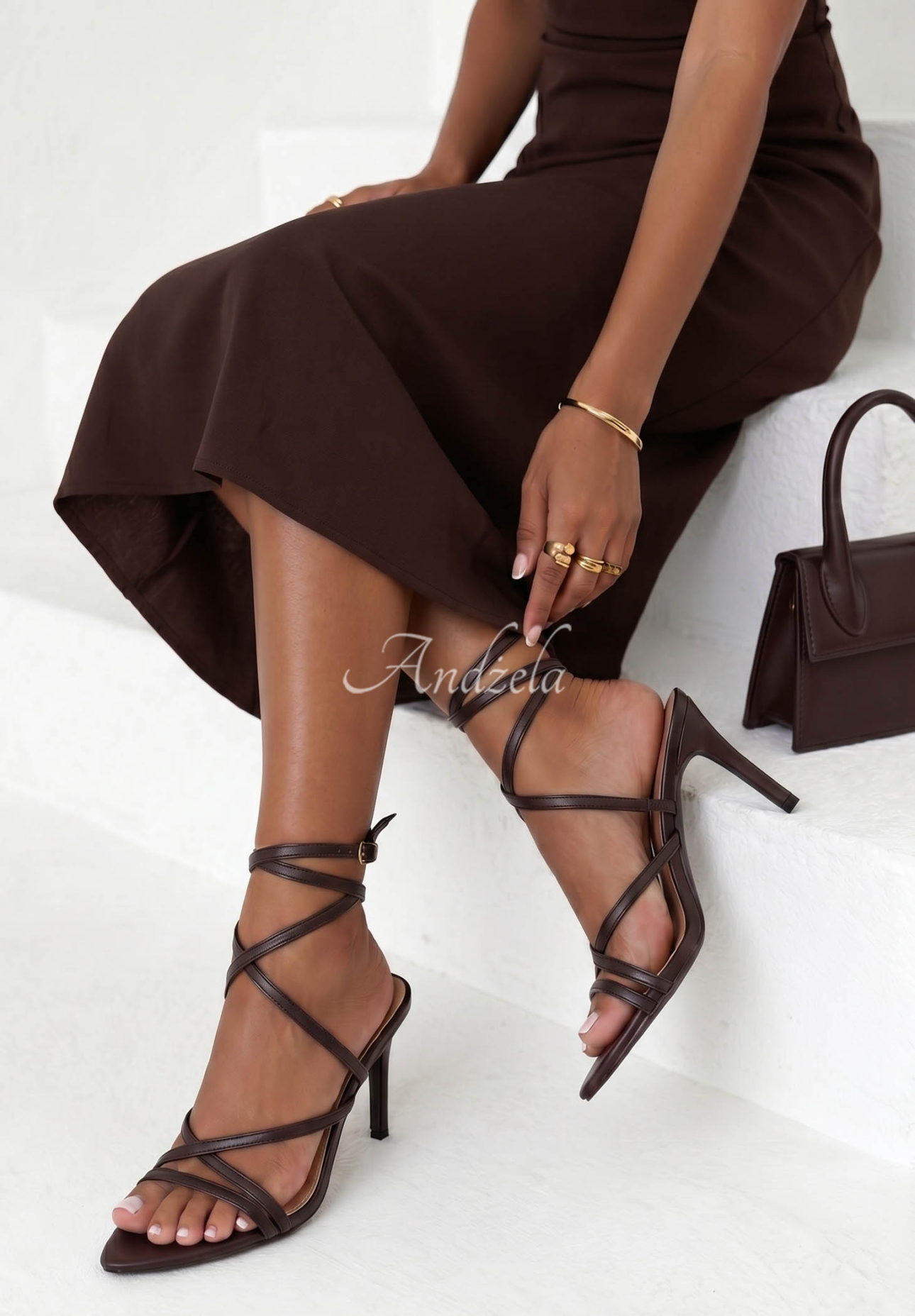 Sandale din piele ecologică cu toc stiletto Charming Sun