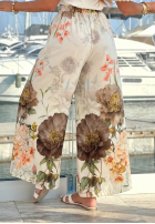 din material textil Pantaloni w kwiaty z bawełny Ocean Flora biało-ciocolatii