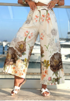 din material textil Pantaloni w kwiaty z bawełny Ocean Flora biało-ciocolatii