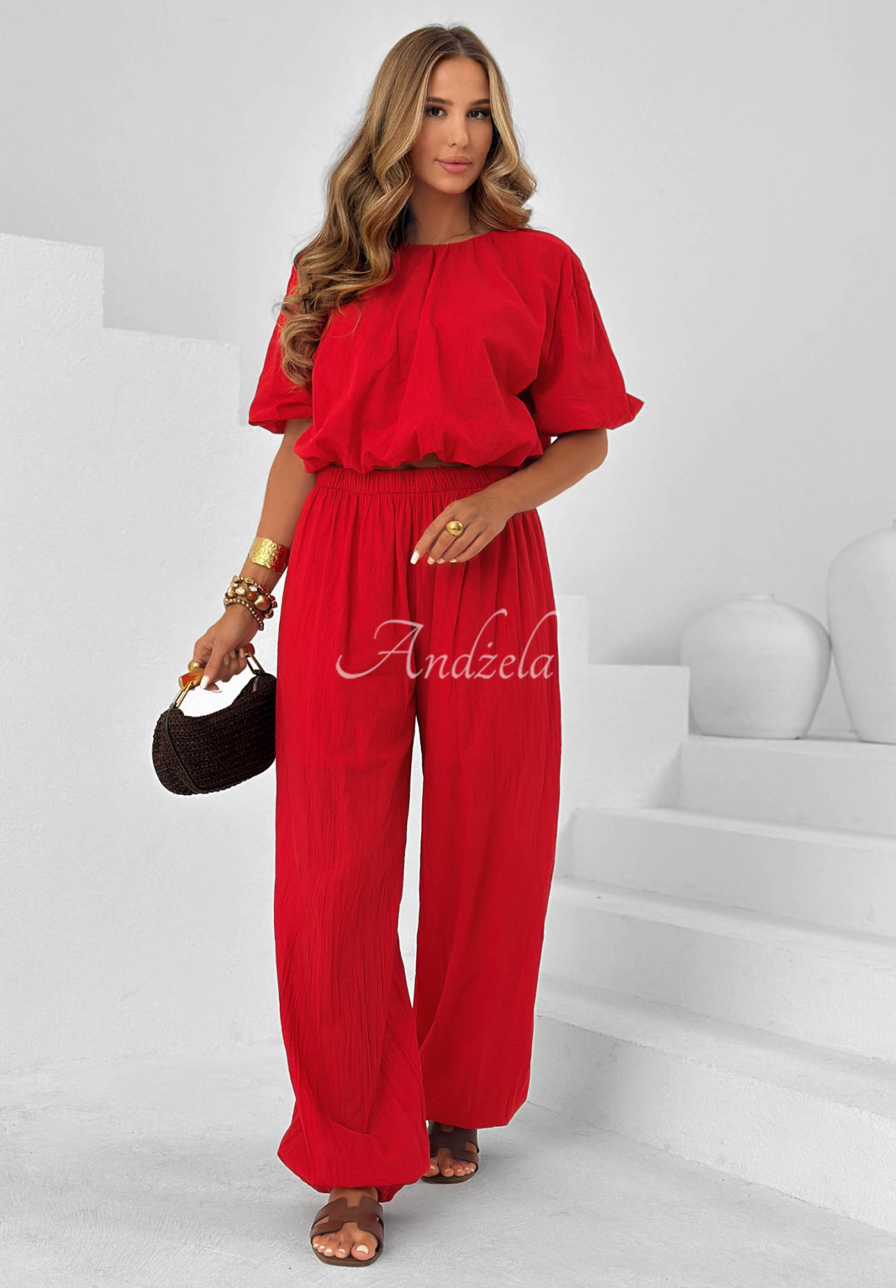 Set din bumbac cu bluză cu mâneci bufante și pantaloni jogger Pretty Sunrise