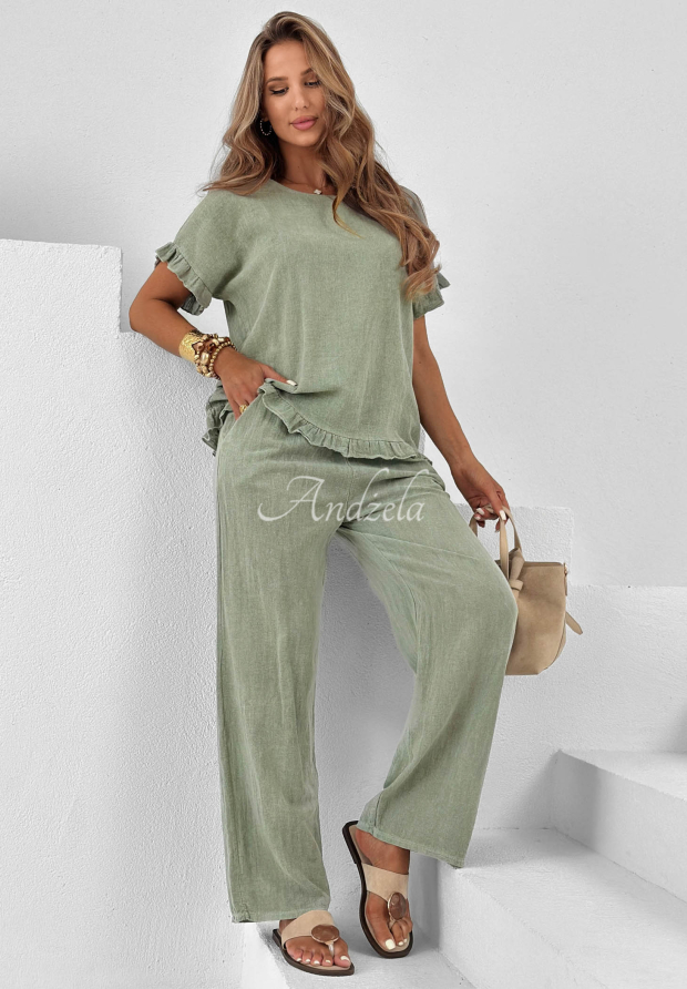 Set din bumbac cu bluză și pantaloni wide leg cu in Summer Breeze