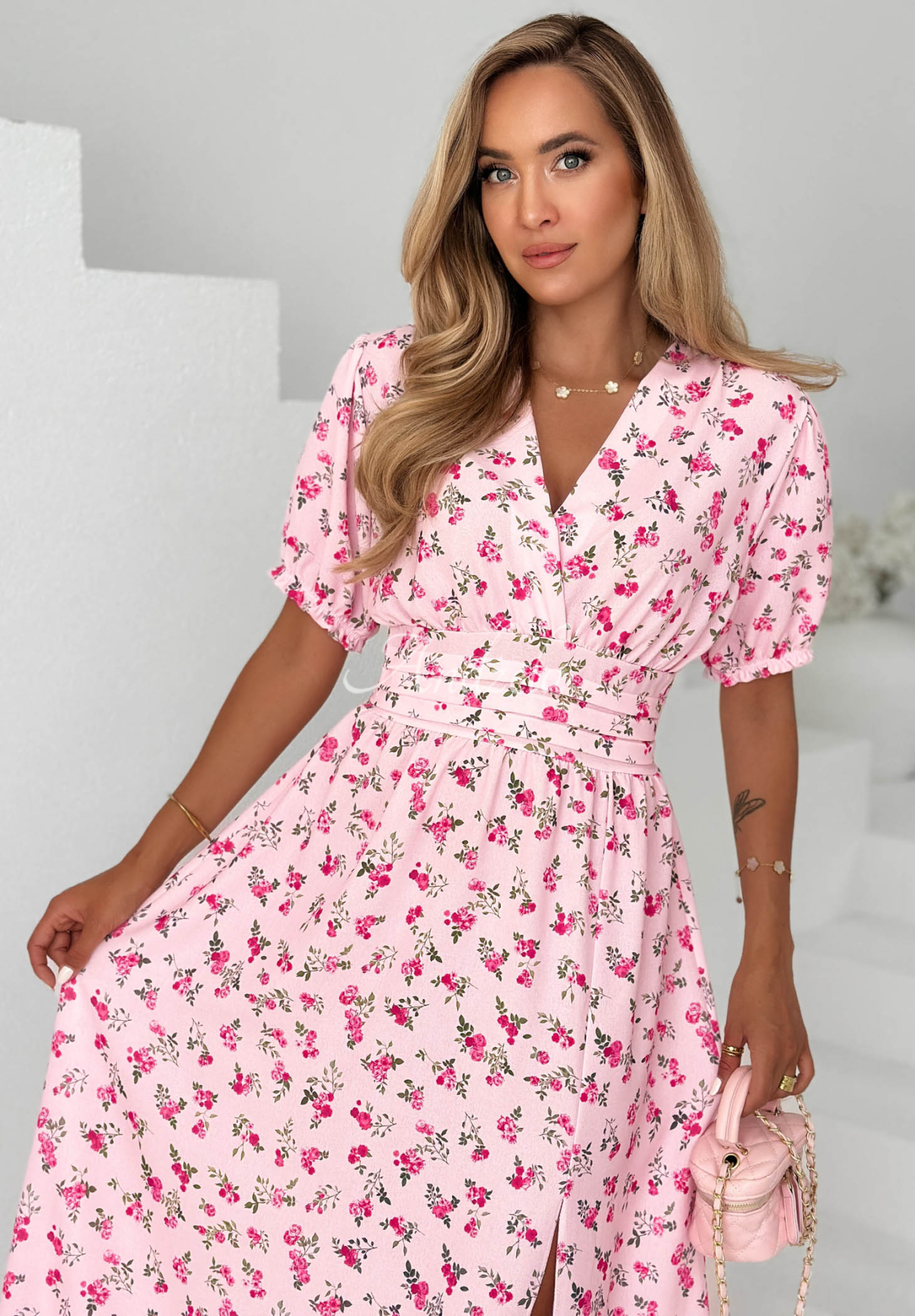 Rochie midi din viscoză cu imprimeu floral Petal Story