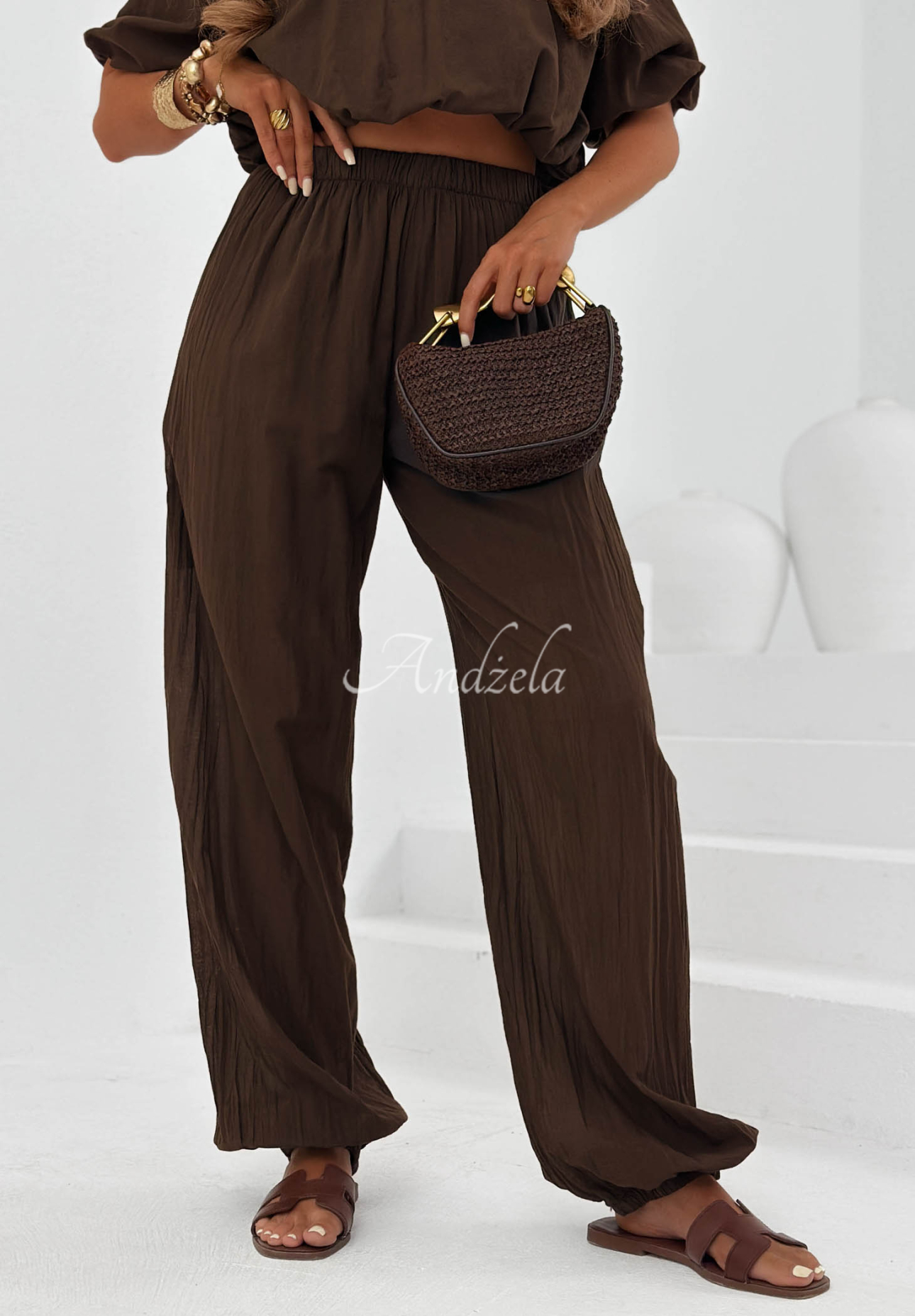 Set din bumbac cu bluză cu mâneci bufante și pantaloni jogger Pretty Sunrise