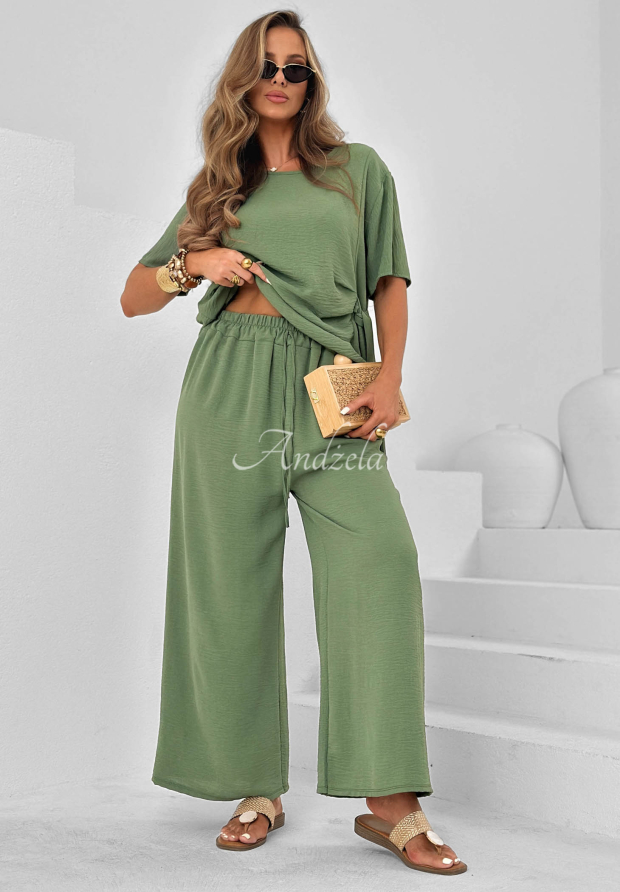 Set din viscoză bluză cu legare și pantaloni wide leg Elite Holiday