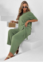 Compleu wiązana Bluză i Pantaloni wide leg Elite Holiday roșu