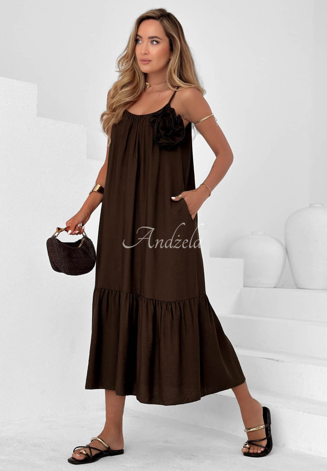 Rochie midi din viscoză cu bretele Mirage Coast
