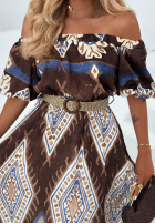 Wzorzysta Rochie Cu croială spaniolă maxi z bufkami Brown Sands ciocolatie