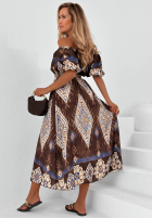 Wzorzysta Rochie Cu croială spaniolă maxi z bufkami Brown Sands ciocolatie