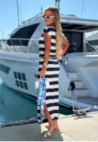 Rochie maxi ze ściągaczem w paski Marine Love biało-bluemarin