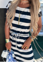 Rochie maxi ze ściągaczem w paski Marine Love biało-bluemarin