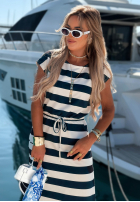 Rochie maxi ze ściągaczem w paski Marine Love biało-bluemarin