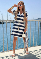 Rochie z dekoltem w serek w paski Windy Life biało-bluemarin