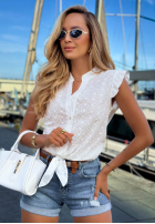 Ażurowa Cămașă z wiązaniem i falbankami boho Soft Summer albă