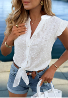 Ażurowa Cămașă z wiązaniem i falbankami boho Soft Summer albă