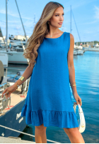 Rochie mini na ramiączkach z falbankami Sun Darling albastru cobalt