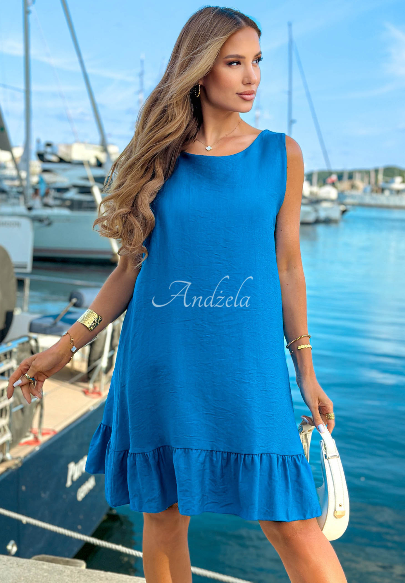 Rochie mini din viscoză cu bretele și volănașe Sun Darling
