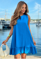 Rochie mini na ramiączkach z falbankami Sun Darling albastru cobalt