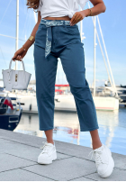 Pantaloni din denim mom fit z paskiem Sun Fade camel