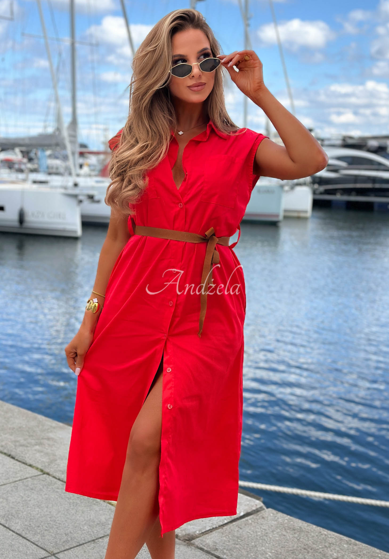 Rochie tip cămașă din bumbac cu curea Let's Sail
