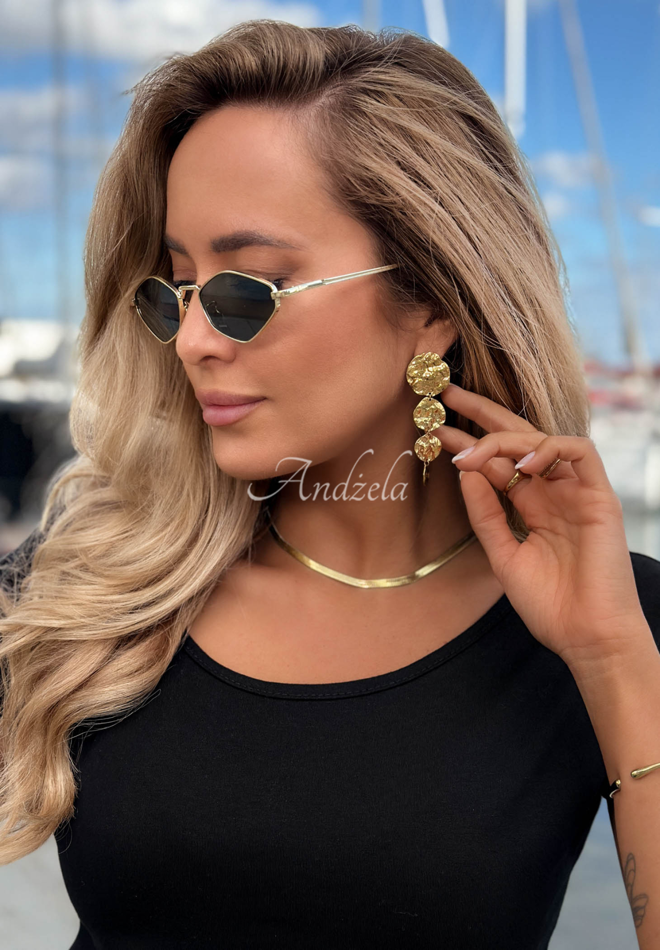 Cercei lungi cu plăcuțe Keep It Golden