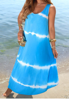 Rochie maxi na ramiączkach ombre Sea Waves albastru azuriu
