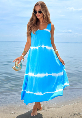 Rochie maxi din bumbac cu bretele și efect tie dye Sea Waves
