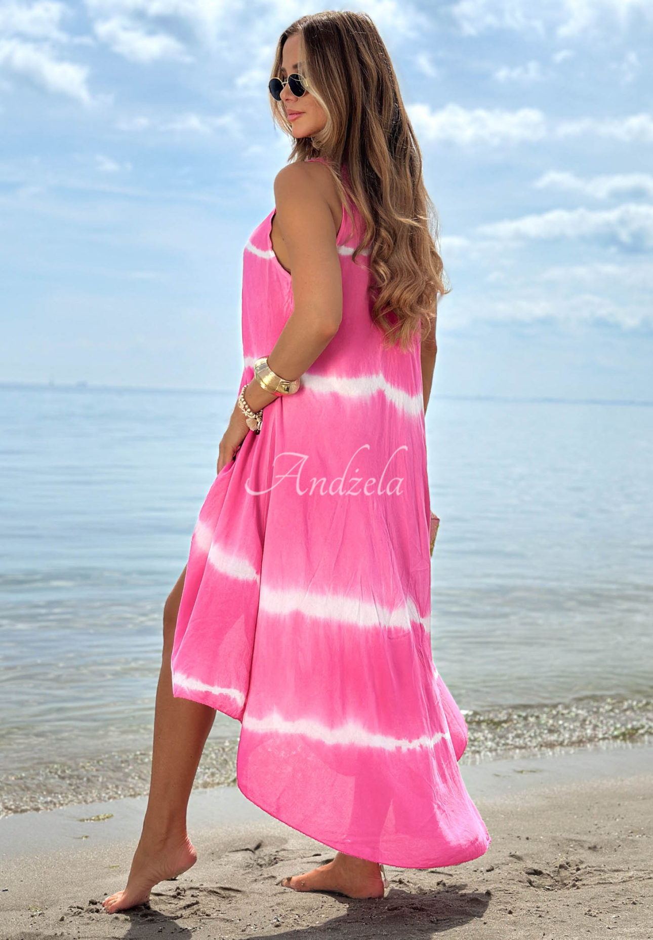 Rochie maxi din bumbac cu bretele și efect tie dye Sea Waves